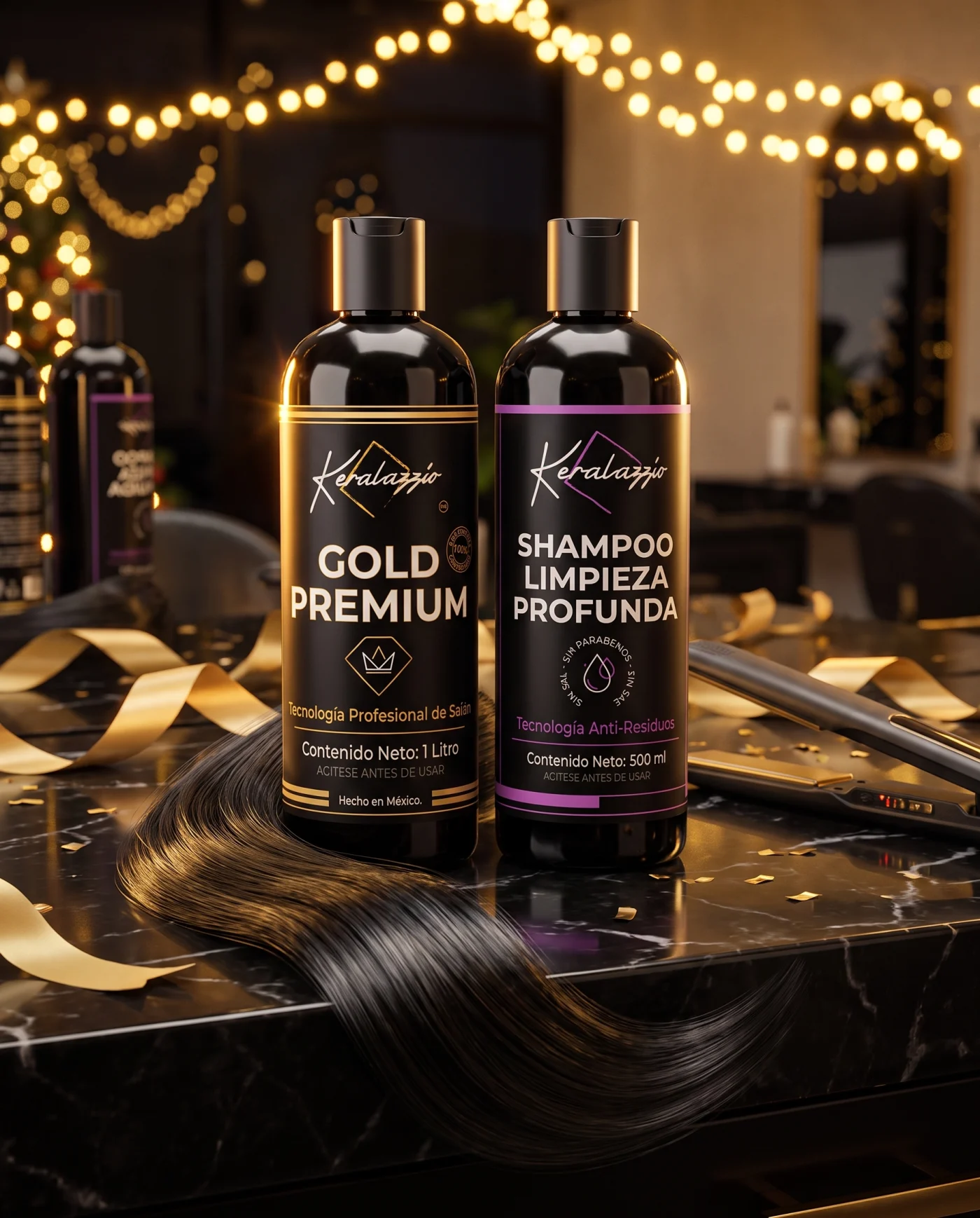 Keratina Gold Premium y Shampoo Limpieza Profunda de Keralazzio